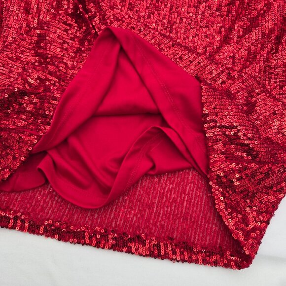 Cable & Gauge Red Sequin Mock Neck Shell Top - Sparkle & Stretch - Size Large - Picture 6 of 8